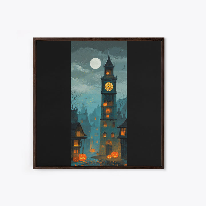 The October Clock Tower - Icon Portrait, Spooky Wall Decor, Square Wall Art, Framed Canvas Print, Halloween Home Decor, Gothic Wall Art