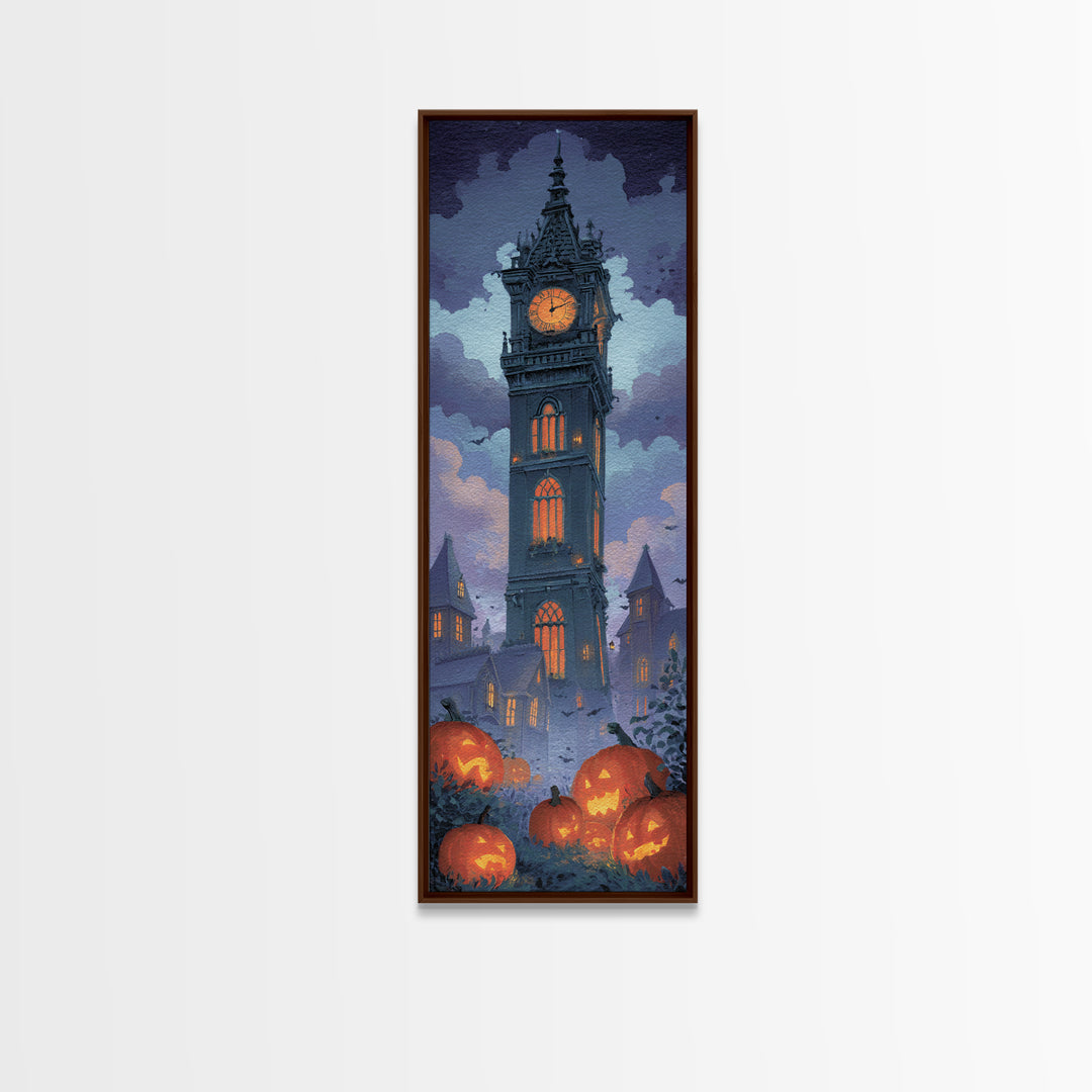 The October Clock Tower - Icon Portrait, Halloween Wall Art, Tall Narrow Wall Art, Framed Canvas Print, Halloween Home Decor