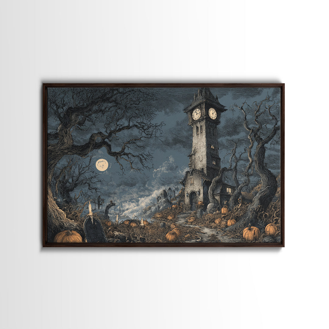 The October Clock Tower - Environmental Panorama, Gothic Home Decor, Landscape Wall Art, Canvas Print, Halloween Home Decor, Gothic Wall Art