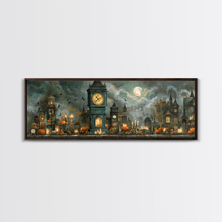 The October Clock Tower - Occult Still Life, Dark Fantasy Wall Art, Extra Wide Wall Art, Canvas Print, Halloween Home Decor, Gothic Wall Art