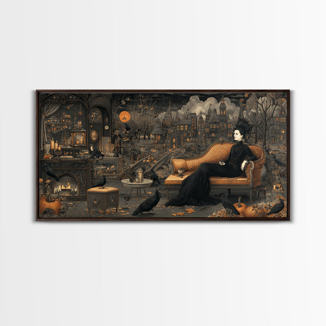 The Spider Queen Parlor - Environmental Panorama, Gothic Home Decor, Wide Panoramic Art, Canvas Print, Halloween Home Decor, Gothic Wall Art