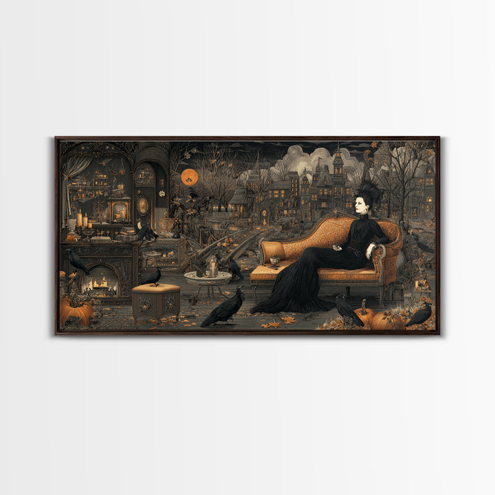 The Spider Queen Parlor - Environmental Panorama, Gothic Home Decor, Wide Panoramic Art, Canvas Print, Halloween Home Decor, Gothic Wall Art