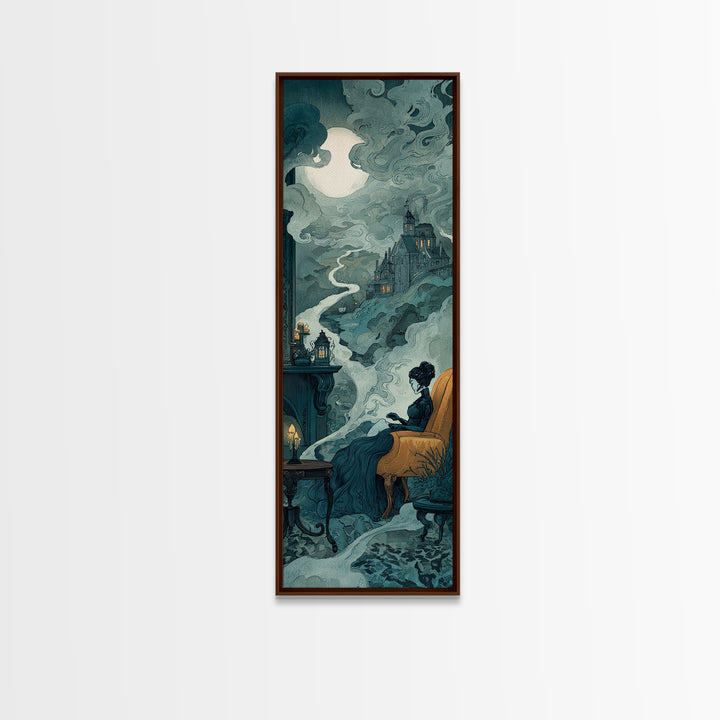 The Spider Queen Parlor - Environmental Panorama, Halloween Wall Art, Tall Narrow Wall Art, Framed Canvas Print, Halloween Home Decor