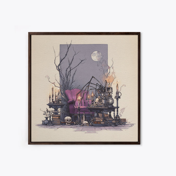 The Spider Queen Parlor - Occult Still Life, Gothic Home Decor, Square Wall Art, Canvas Print, Halloween Home Decor, Gothic Wall Art