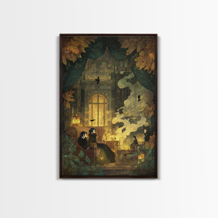 The Spider Queen Parlor - Procession Scene, Halloween Wall Art, Vertical Wall Art, Framed Canvas Print, Halloween Home Decor