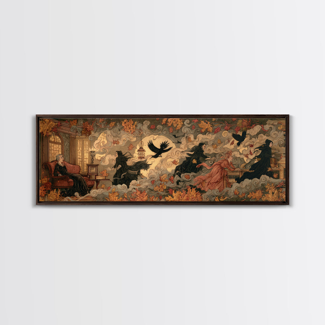 The Spider Queen Parlor - Procession Scene, Spooky Wall Decor, Extra Wide Wall Art, Framed Canvas Print, Halloween Home Decor