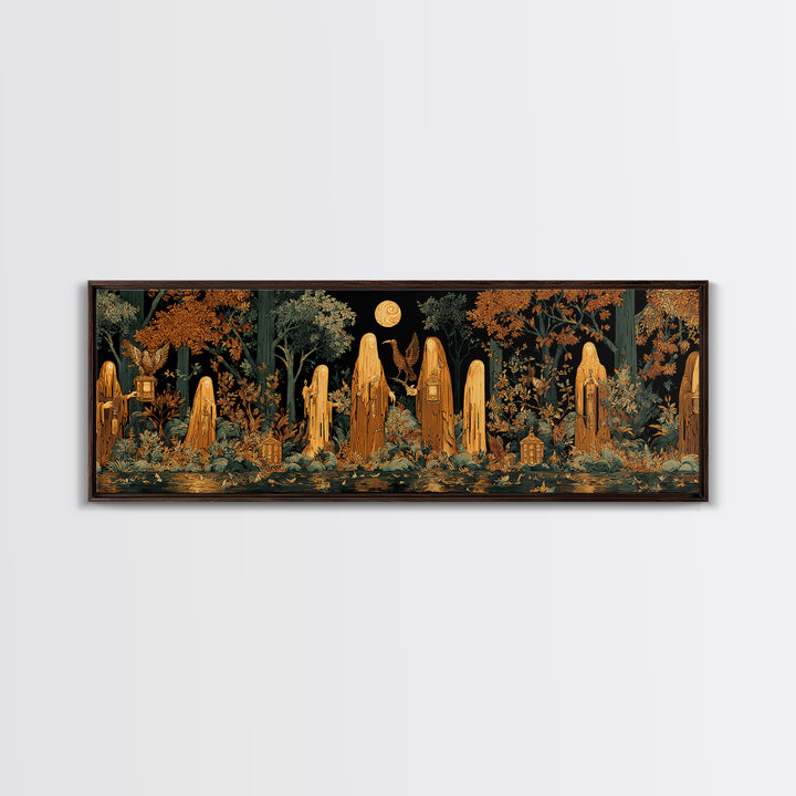 The Golden Funeral Procession - Icon Portrait, Halloween Wall Art, Extra Wide Wall Art, Framed Canvas Print, Halloween Home Decor