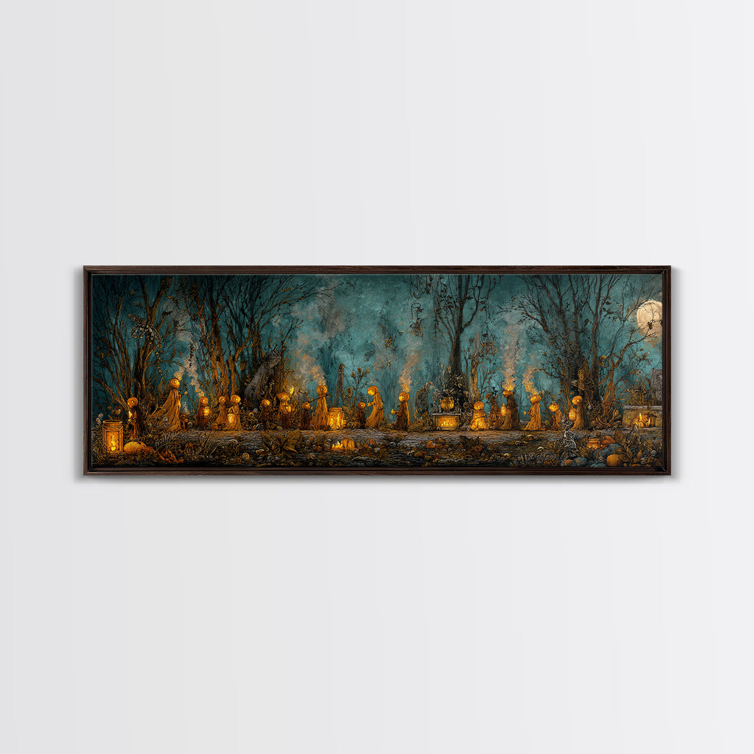 The Golden Funeral Procession - Occult Still Life, Halloween Wall Art, Extra Wide Wall Art, Framed Canvas Print, Halloween Home Decor