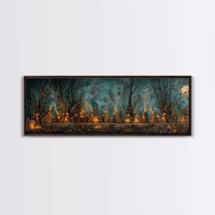 The Golden Funeral Procession - Occult Still Life, Halloween Wall Art, Extra Wide Wall Art, Framed Canvas Print, Halloween Home Decor