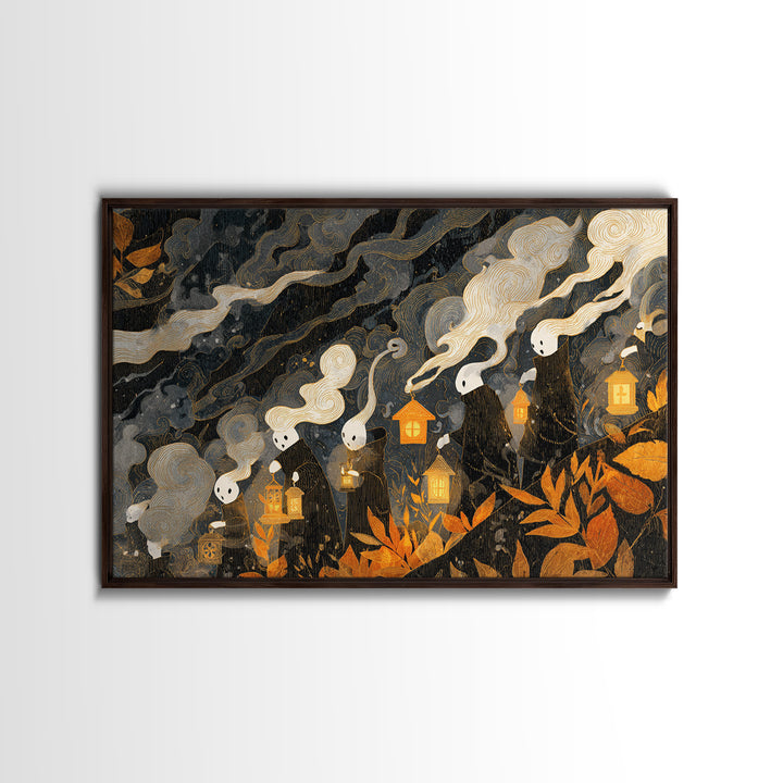 The Golden Funeral Procession - Procession Scene, Spooky Wall Decor, Landscape Wall Art, Framed Canvas Print, Halloween Home Decor