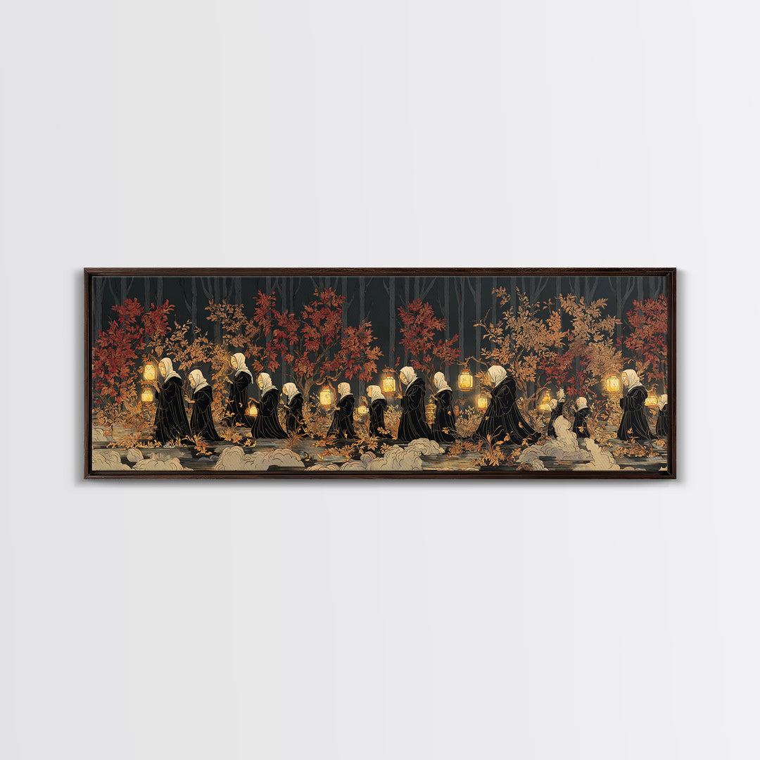 The Golden Funeral Procession - Procession Scene, Occult Wall Decor, Extra Wide Wall Art, Canvas Print, Halloween Home Decor
