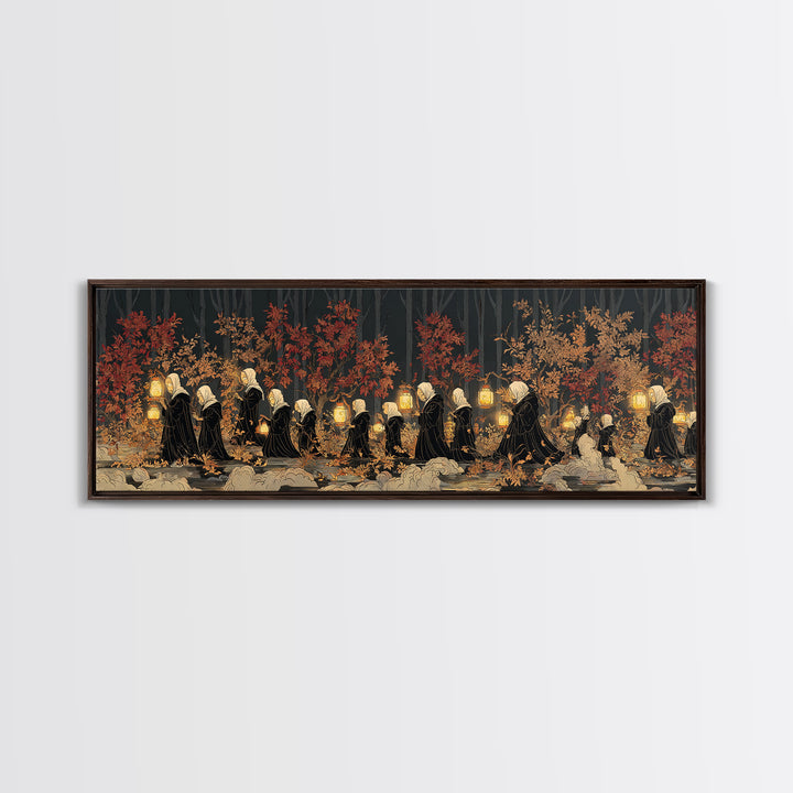 The Golden Funeral Procession - Procession Scene, Occult Wall Decor, Extra Wide Wall Art, Canvas Print, Halloween Home Decor