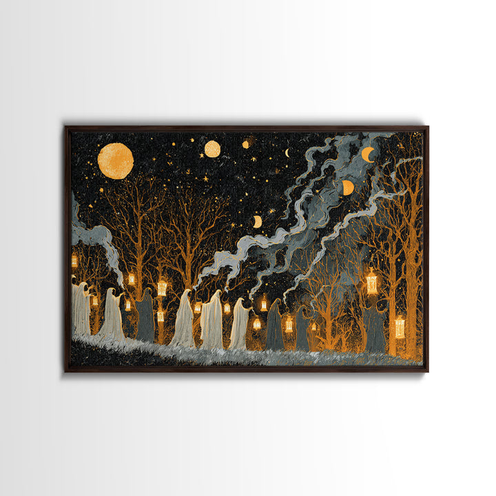 The Golden Funeral Procession - Surreal Celestial Vision, Occult Wall Decor, Landscape Wall Art, Canvas Print, Halloween Home Decor