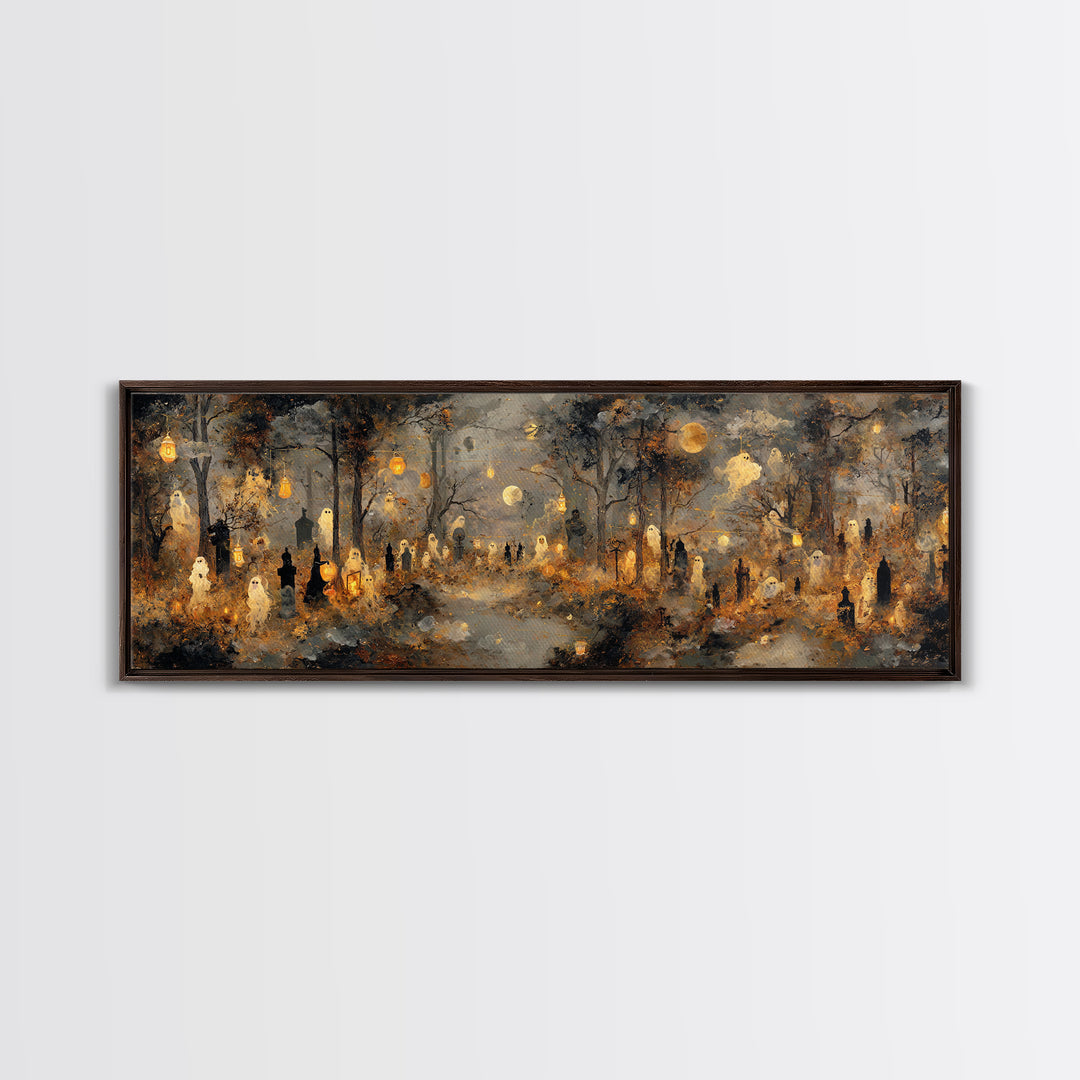 The Golden Funeral Procession - Surreal Celestial Vision, Gothic Home Decor, Extra Wide Wall Art, Canvas Print, Halloween Home Decor