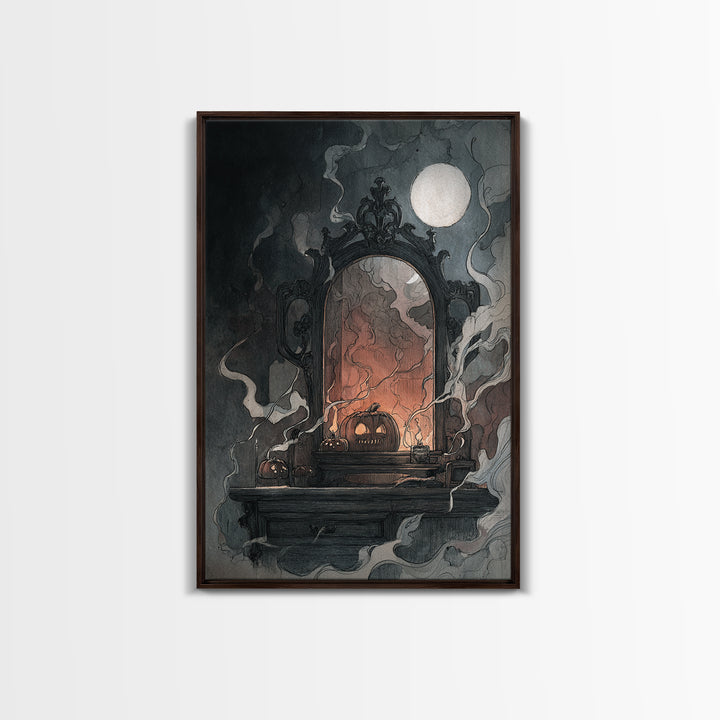 The Monster In The Mirror Cabinet - Icon Portrait, Occult Wall Decor, Vertical Wall Art, Canvas Print, Halloween Home Decor, Gothic Wall Art