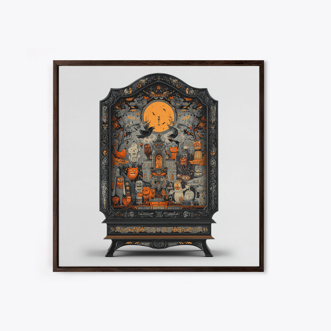 The Monster In The Mirror Cabinet - Icon Portrait, Gothic Home Decor, Square Wall Art, Canvas Print, Halloween Home Decor, Gothic Wall Art