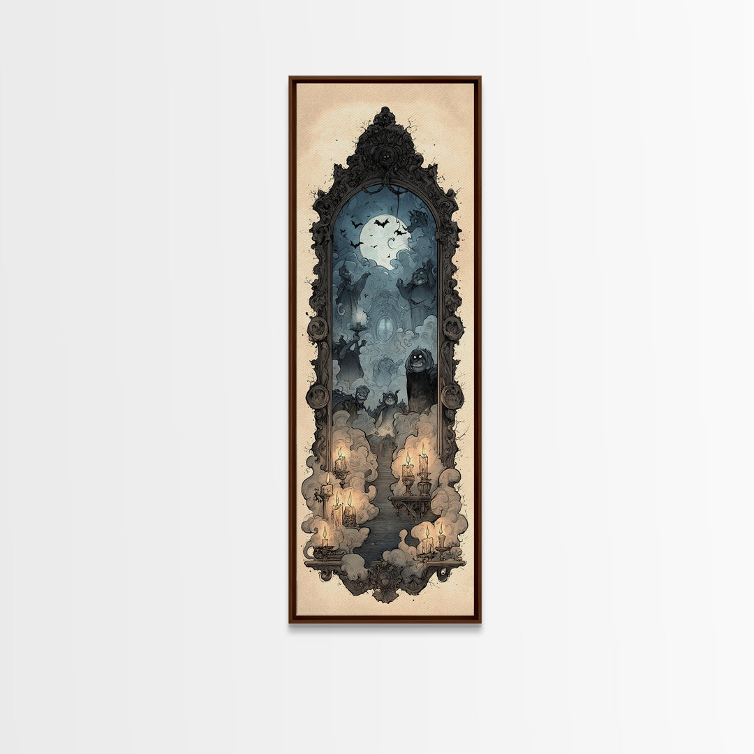 The Monster In The Mirror Cabinet - Icon Portrait, Gothic Home Decor, Tall Narrow Wall Art, Canvas Print, Halloween Home Decor