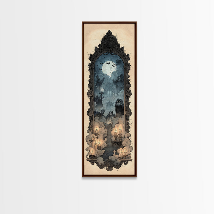 The Monster In The Mirror Cabinet - Icon Portrait, Gothic Home Decor, Tall Narrow Wall Art, Canvas Print, Halloween Home Decor