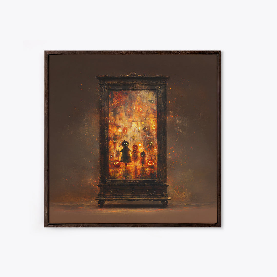 The Monster In The Mirror Cabinet - Procession Scene, Dark Fantasy Wall Art, Square Wall Art, Canvas Print, Halloween Home Decor