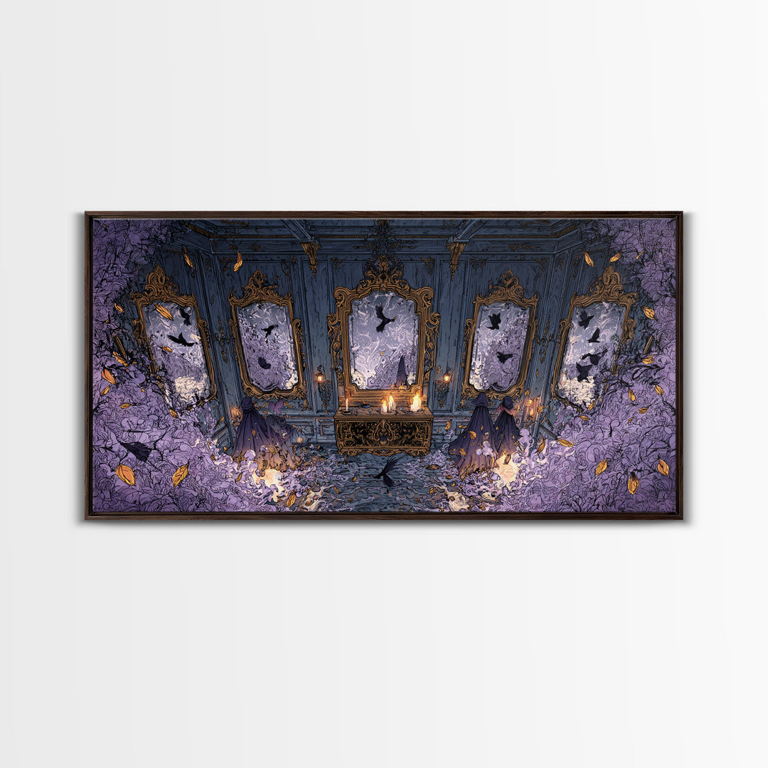 The Monster In The Mirror Cabinet - Procession Scene, Occult Wall Decor, Wide Panoramic Art, Canvas Print, Halloween Home Decor