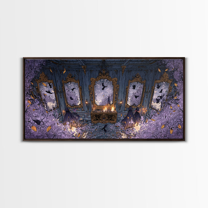 The Monster In The Mirror Cabinet - Procession Scene, Occult Wall Decor, Wide Panoramic Art, Canvas Print, Halloween Home Decor