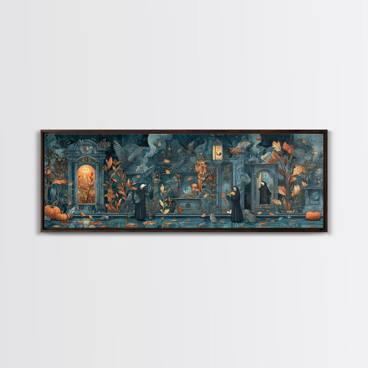 The Monster In The Mirror Cabinet - Procession Scene, Occult Wall Decor, Extra Wide Wall Art, Canvas Print, Halloween Home Decor