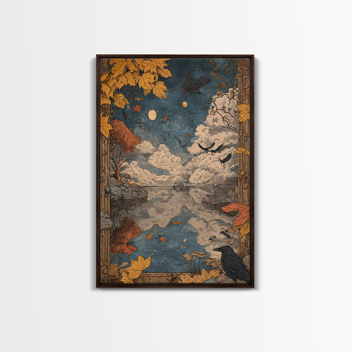 The Monster In The Mirror Cabinet - Surreal Celestial Vision, Spooky Wall Decor, Vertical Wall Art, Framed Canvas Print, Gothic Wall Art