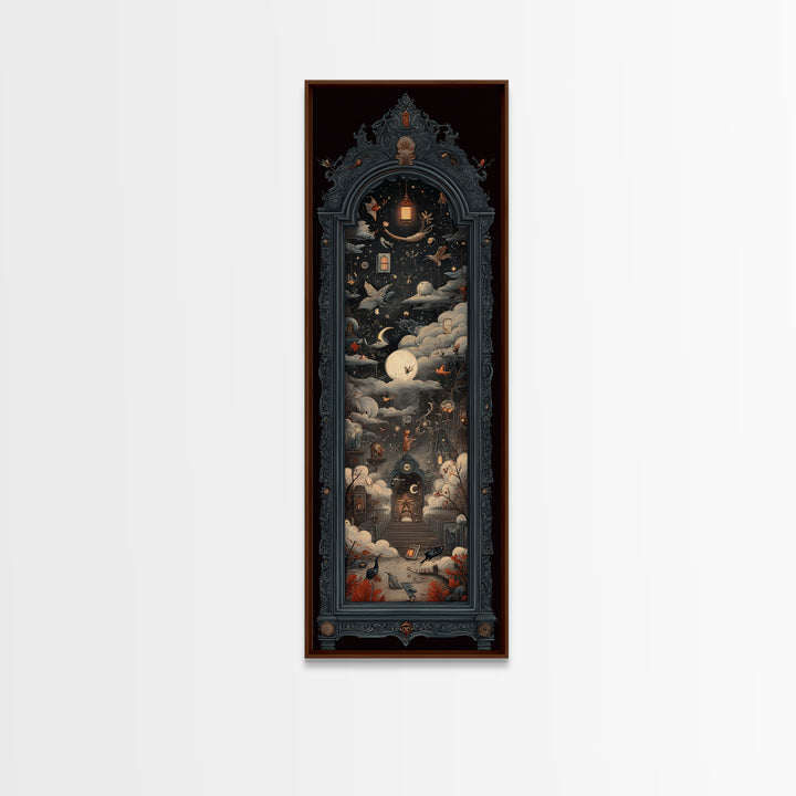 The Monster In The Mirror Cabinet - Surreal Celestial Vision, Dark Fantasy Wall Art, Tall Narrow Wall Art, Canvas Print, Gothic Wall Art