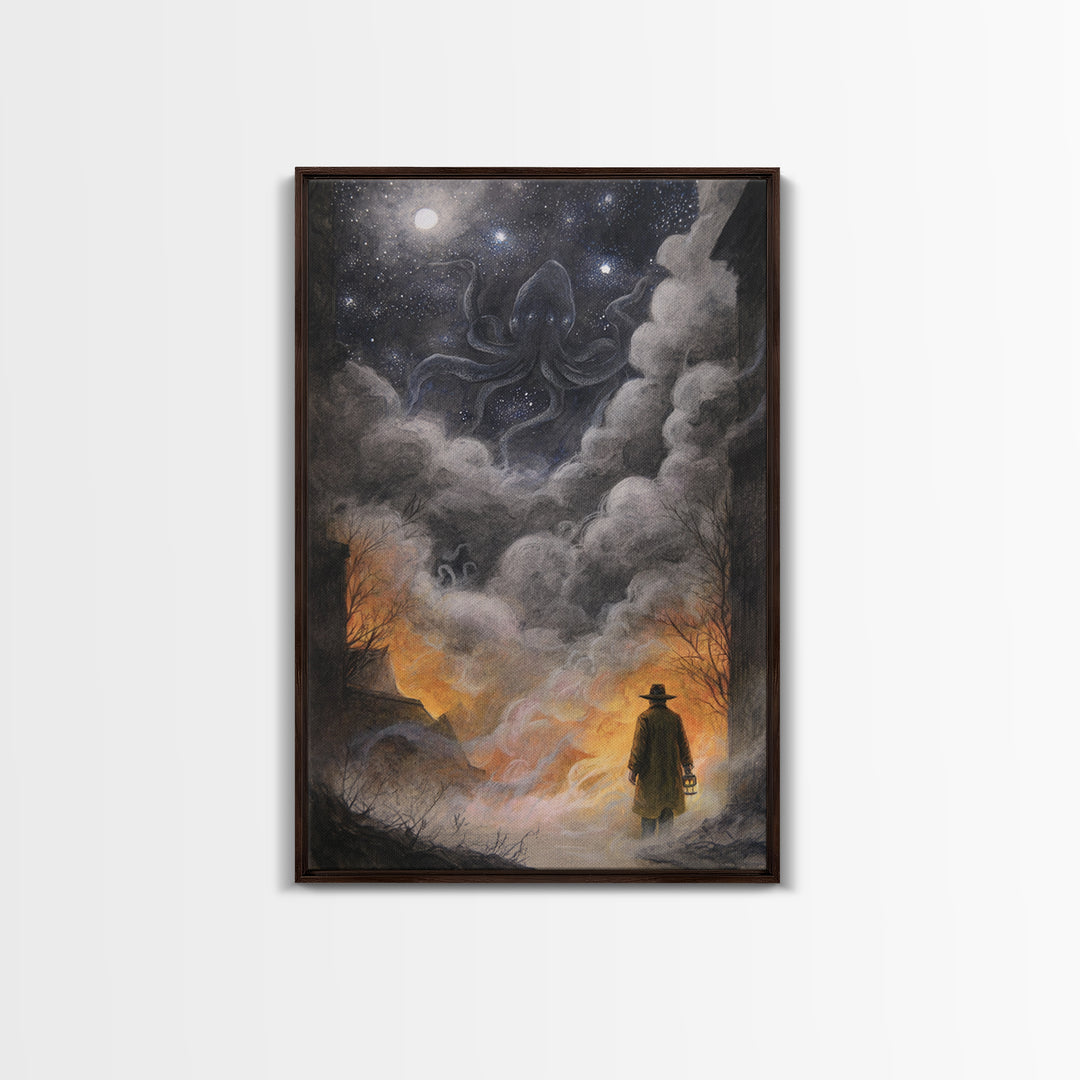 The Lantern-Bearer Of R’Lyeh, Occult Wall Decor, Vertical Wall Art, Framed Canvas Print, Halloween Home Decor, Gothic Wall Art