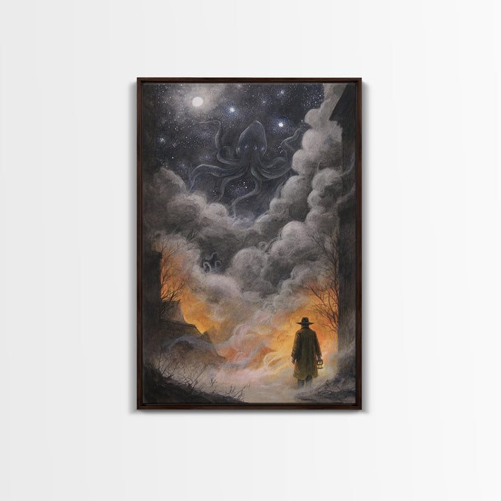 The Lantern-Bearer Of R’Lyeh, Occult Wall Decor, Vertical Wall Art, Framed Canvas Print, Halloween Home Decor, Gothic Wall Art