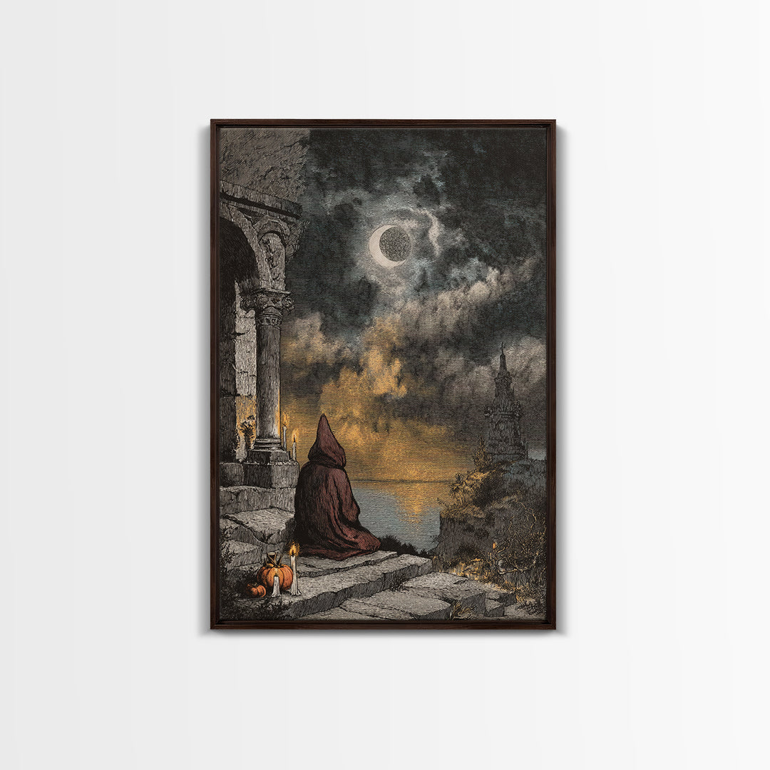 The Dreaming Priest Of The Outer Gate, Cosmic Horror Decor, Vertical Wall Art, Canvas Print, Halloween Home Decor, Gothic Wall Art