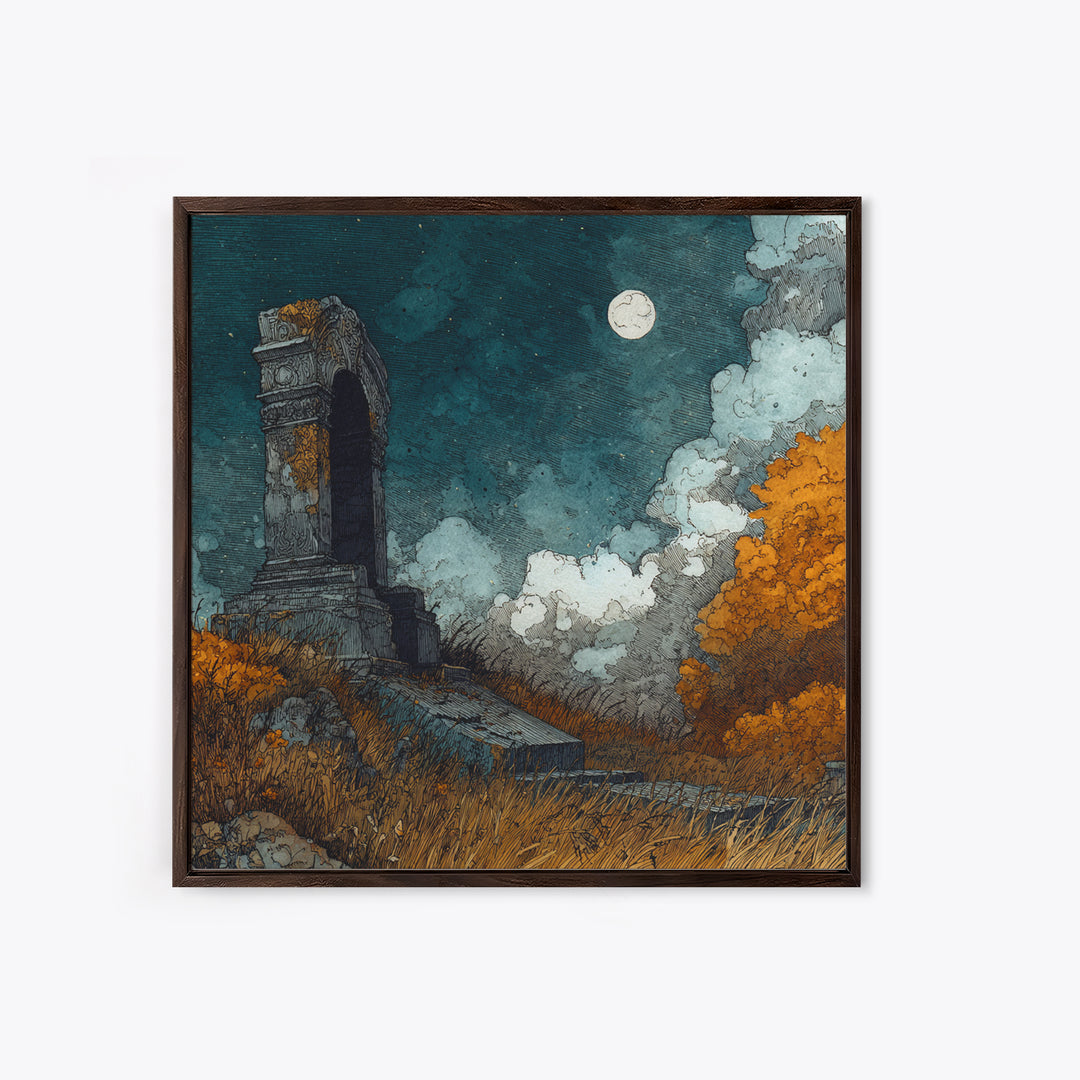 The Dreaming Priest Of The Outer Gate, Eldritch Wall Art, Square Wall Art, Framed Canvas Print, Halloween Home Decor, Gothic Wall Art