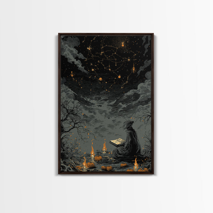 The Librarian Of Forbidden Tides, Dark Fantasy Wall Art, Vertical Wall Art, Framed Canvas Print, Halloween Home Decor, Gothic Wall Art