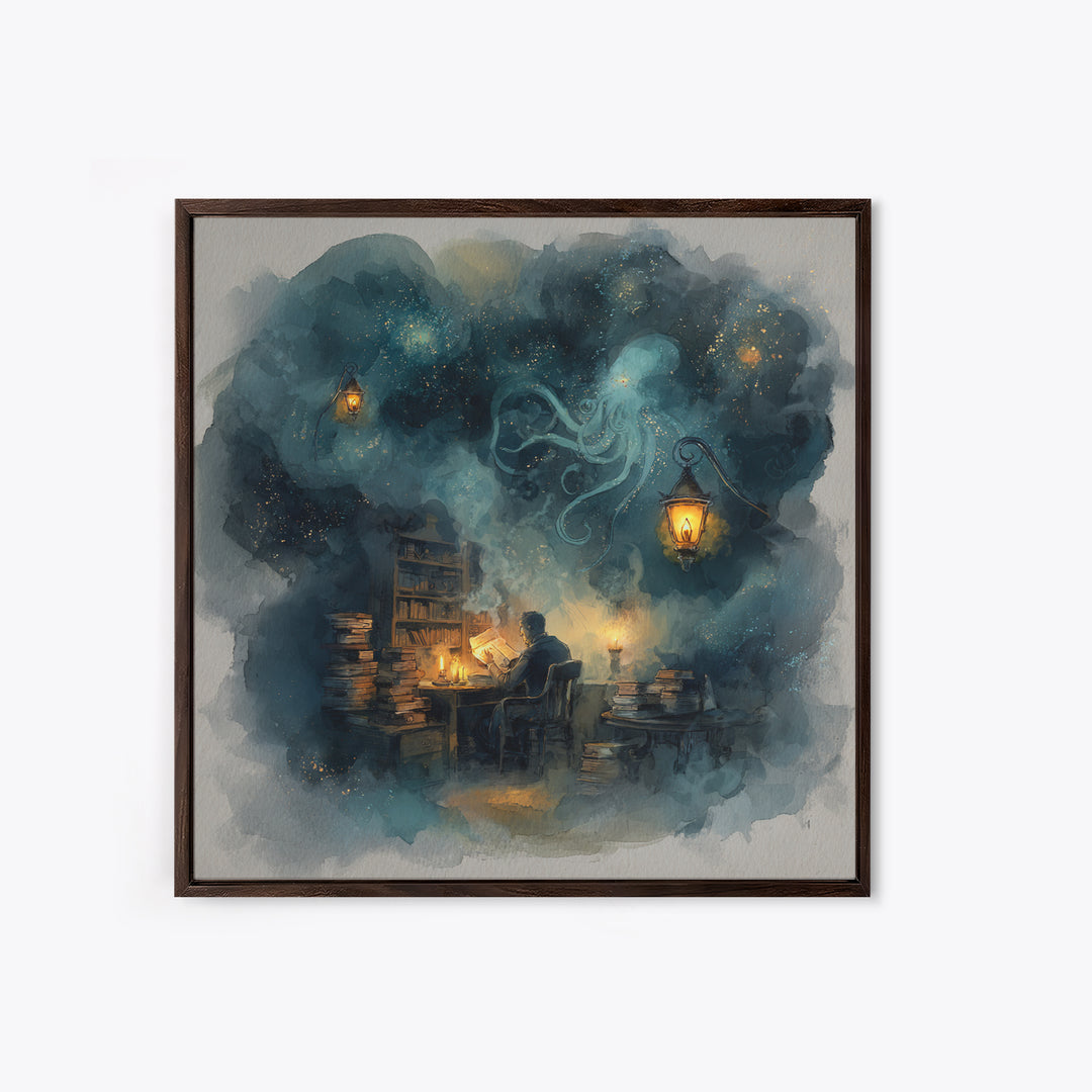 The Librarian Of Forbidden Tides, Spooky Wall Decor, Square Wall Art, Canvas Print, Halloween Home Decor, Gothic Wall Art, Horror Wall Art