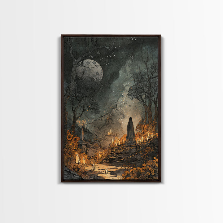 The Bride Of The Abyssal Moon, Macabre Halloween Art, Vertical Wall Art, Framed Canvas Print, Halloween Home Decor, Gothic Wall Art