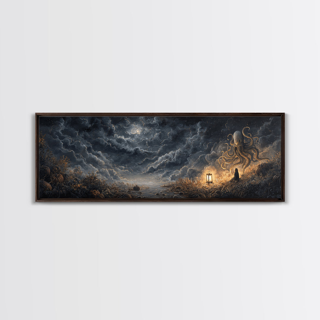 The Watcher In The Coral Throne, Gothic Home Decor, Extra Wide Wall Art, Canvas Print, Halloween Home Decor, Gothic Wall Art
