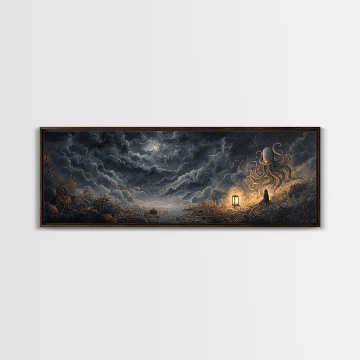 The Watcher In The Coral Throne, Gothic Home Decor, Extra Wide Wall Art, Canvas Print, Halloween Home Decor, Gothic Wall Art