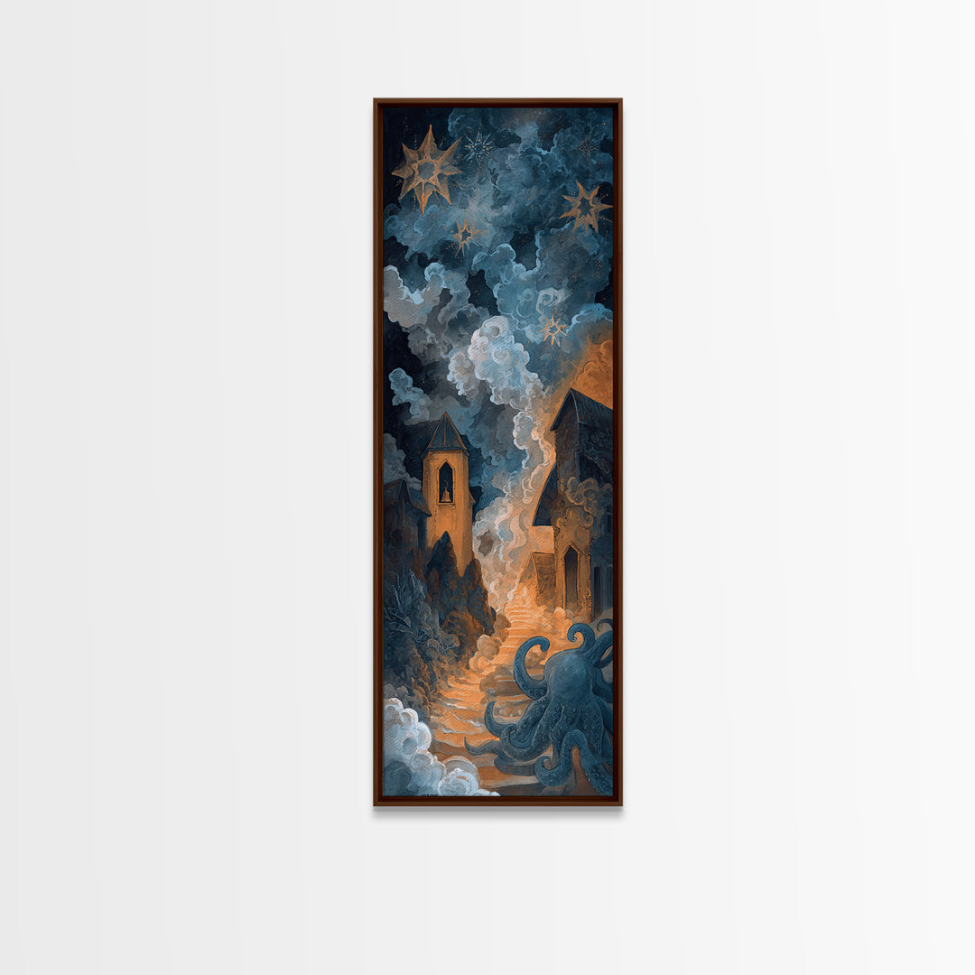 The Bellringer Of The Sunken Cathedral, Dark Fantasy Wall Art, Tall Narrow Wall Art, Framed Canvas Print, Halloween Home Decor