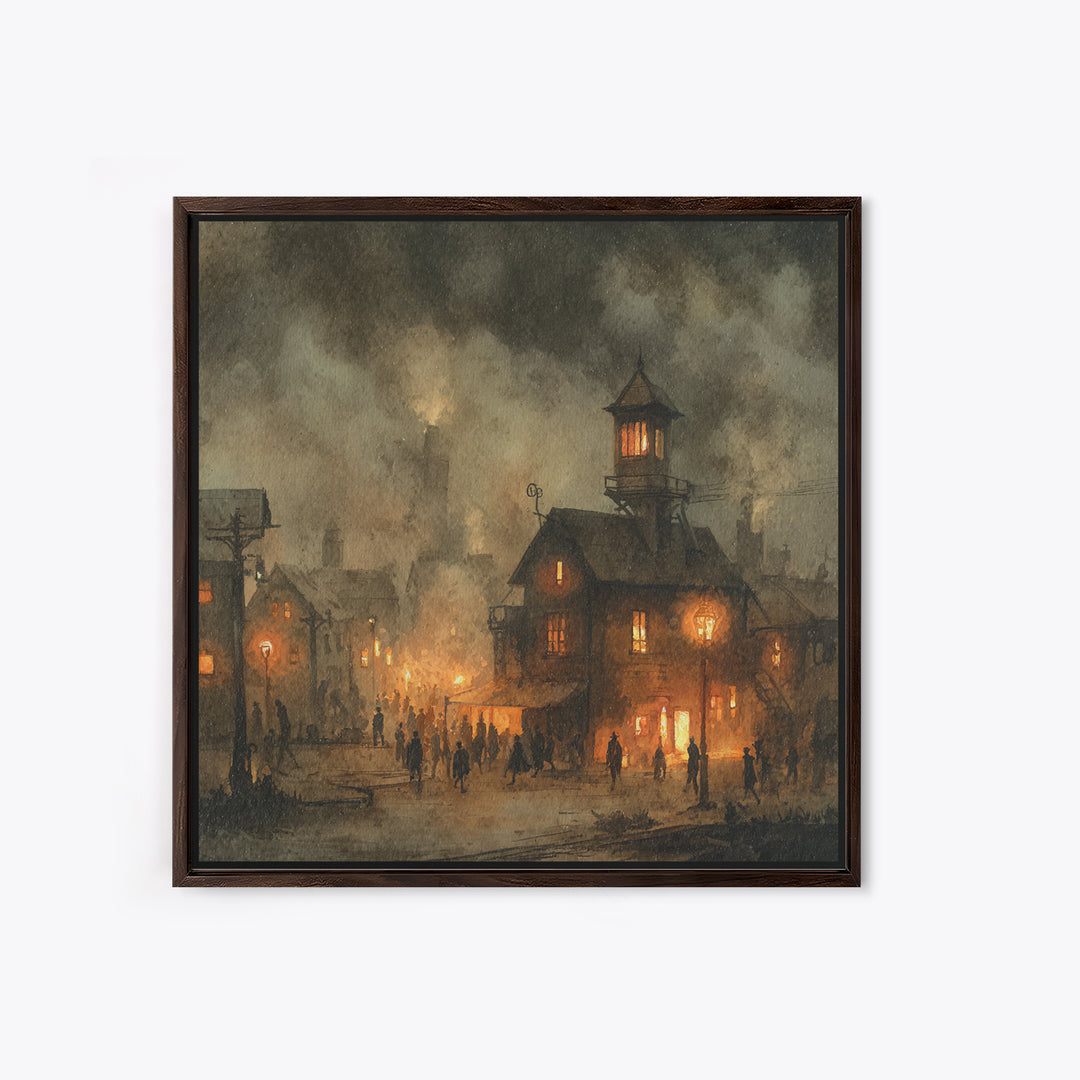 The Innsmouth Lantern Procession, Occult Wall Decor, Square Wall Art, Framed Canvas Print, Halloween Home Decor, Gothic Wall Art