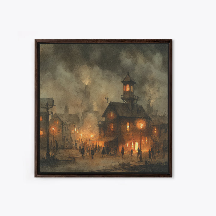 The Innsmouth Lantern Procession, Occult Wall Decor, Square Wall Art, Framed Canvas Print, Halloween Home Decor, Gothic Wall Art
