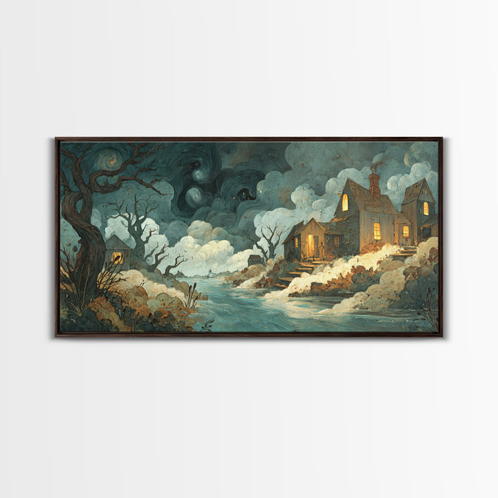 The Mapmaker Of Impossible Shores, Spooky Wall Decor, Wide Panoramic Art, Canvas Print, Halloween Home Decor, Gothic Wall Art
