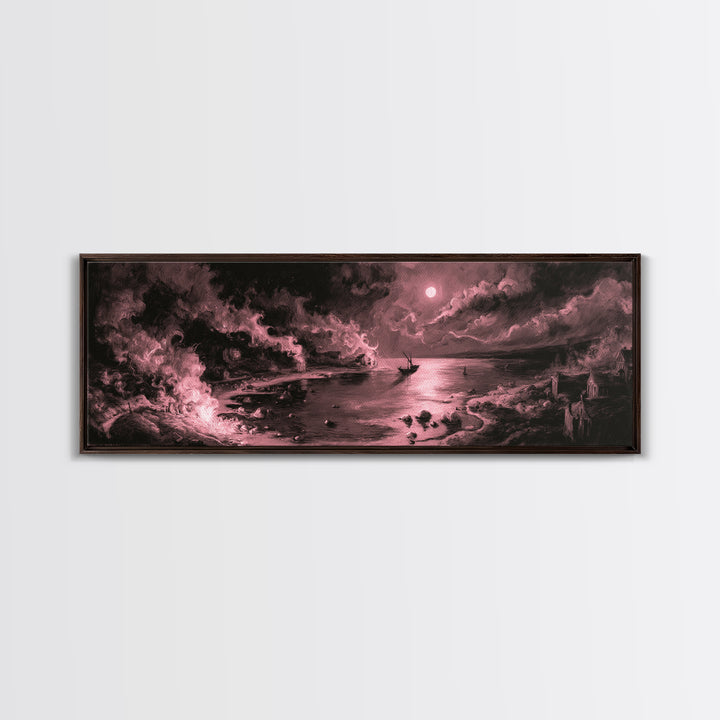 The Mapmaker Of Impossible Shores, Occult Wall Decor, Extra Wide Wall Art, Framed Canvas Print, Halloween Home Decor, Gothic Wall Art