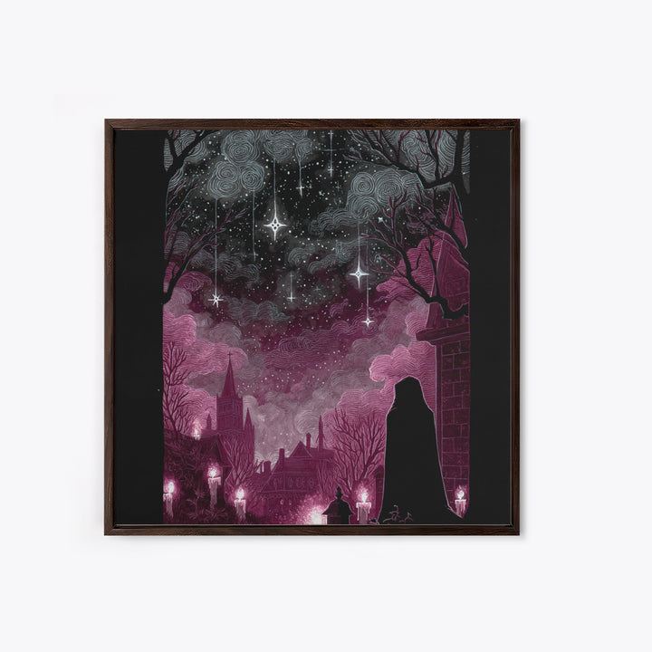 The Widow Of The Whispering Comet, Dark Fantasy Wall Art, Square Wall Art, Framed Canvas Print, Halloween Home Decor, Gothic Wall Art