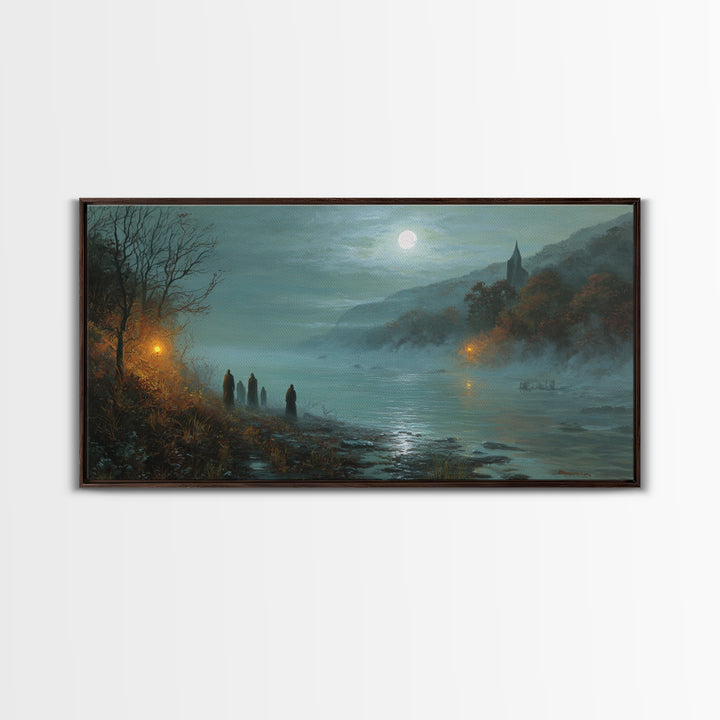 The Feast Of The Pale Cult, Spooky Wall Decor, Wide Panoramic Art, Canvas Print, Halloween Home Decor, Gothic Wall Art, Gothic Home Decor