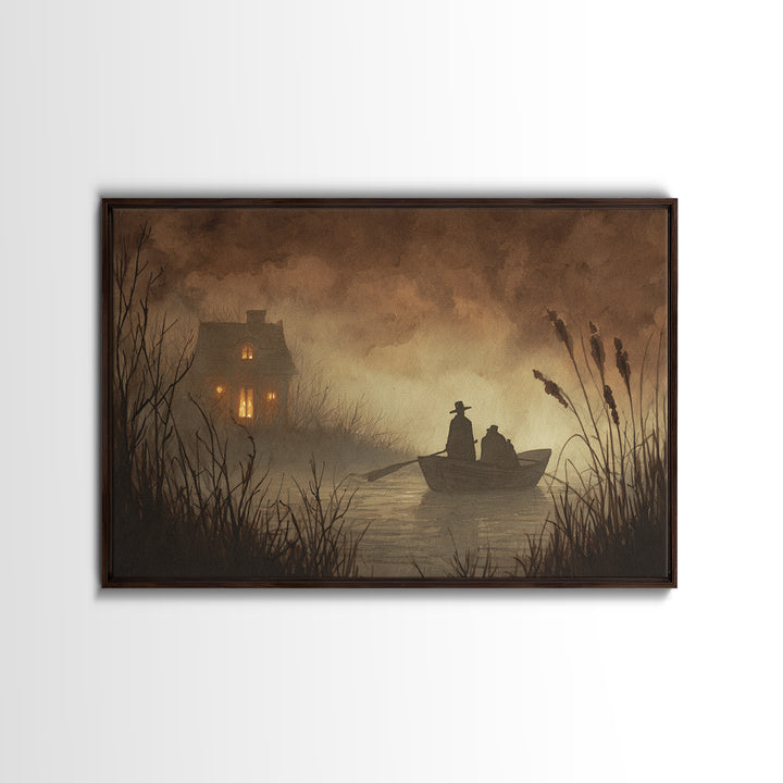 The Ferryman Of The Outer Marsh, Spooky Wall Decor, Landscape Wall Art, Canvas Print, Halloween Home Decor, Gothic Wall Art