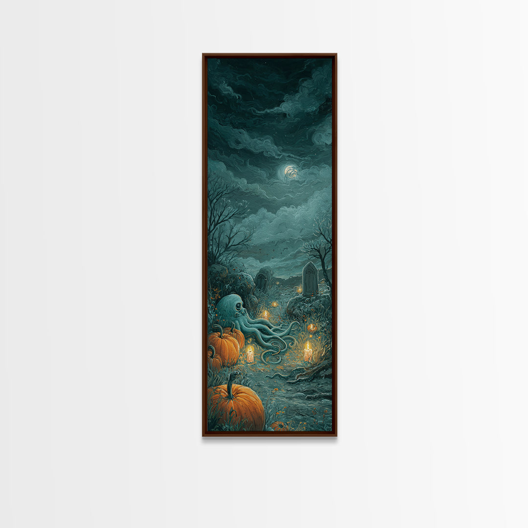 The Crown Of The Tentacled Saint, Spooky Wall Decor, Tall Narrow Wall Art, Framed Canvas Print, Halloween Home Decor, Gothic Wall Art