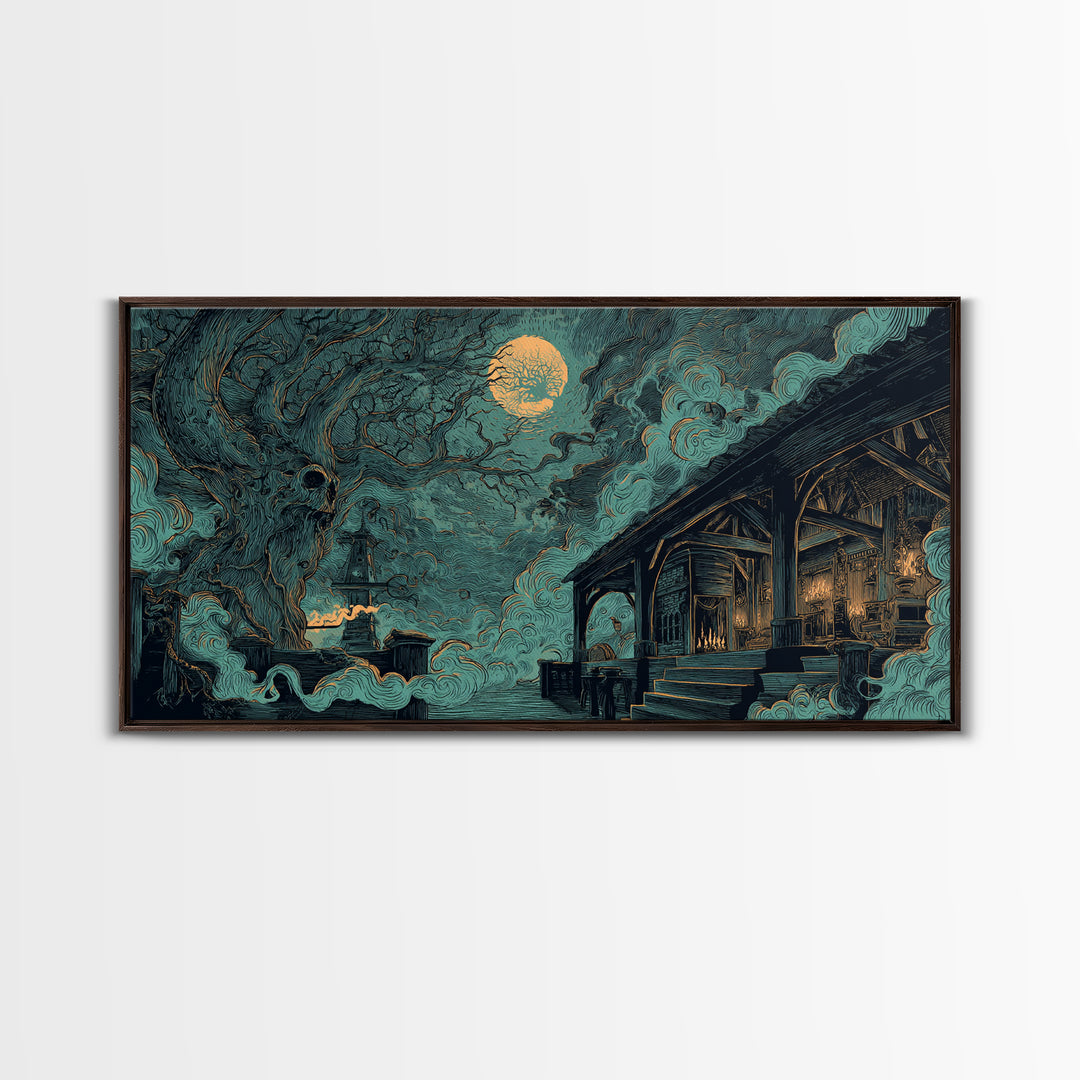 The Ballroom Of Silent Shoggoths, Lovecraftian Wall Art, Wide Panoramic Art, Canvas Print, Halloween Home Decor, Gothic Wall Art