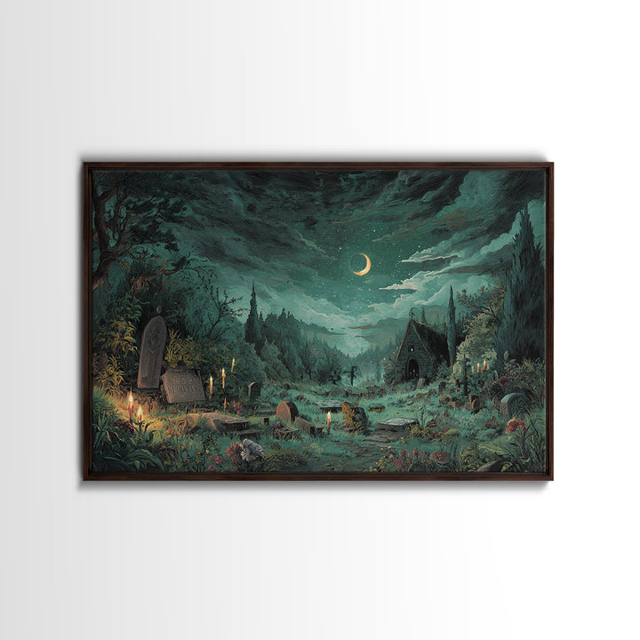 The Grave Gardener Of Yuggoth, Lovecraftian Wall Art, Landscape Wall Art, Framed Canvas Print, Halloween Home Decor, Gothic Wall Art