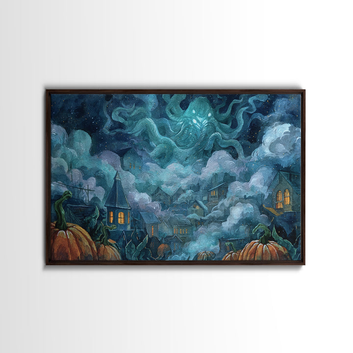 The Moonlit Shoggoth Menagerie, Macabre Halloween Art, Landscape Wall Art, Framed Canvas Print, Halloween Home Decor, Gothic Wall Art