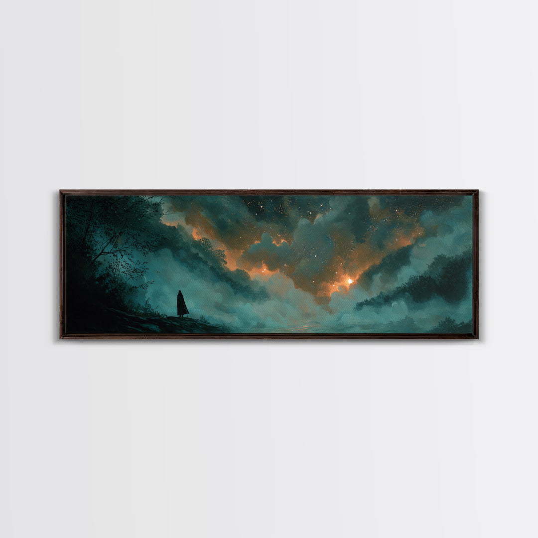 The Nun Of The Endless Constellation, Cosmic Horror Decor, Extra Wide Wall Art, Framed Canvas Print, Halloween Home Decor, Gothic Wall Art